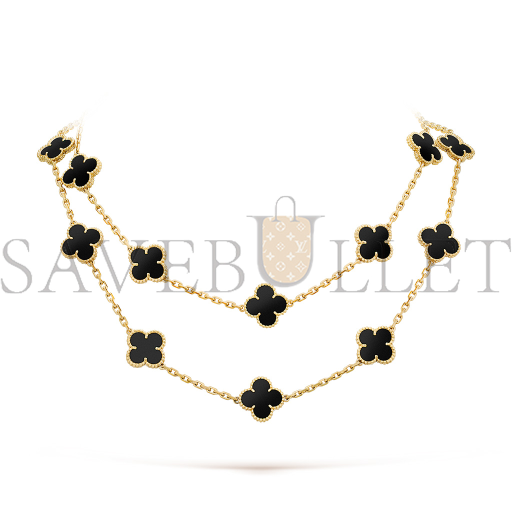 VAN CLEEF ARPELS VINTAGE ALHAMBRA LONG NECKLACE, 20 MOTIFS - YELLOW GOLD, ONYX  VCARA43100